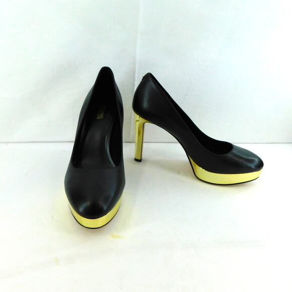 Michael Kors Womens Black and Gold Heels Chantal Platform Pump Size 8 New - Picture 1 of 11
